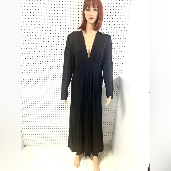 NWT ZARA Flowy Midi Dress Longsleeve XL Anthracite Grey - Picture 6 of 15